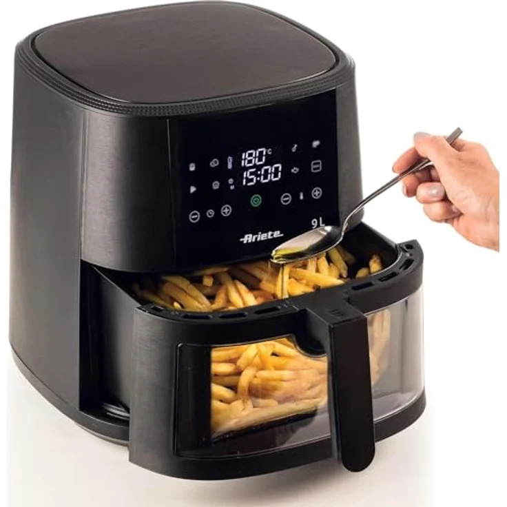 Ariete 4630 Heißluftfritteuse 9 l, 1500 W, 8 Programme, Grillfunktion, bis zu 3,5 kg Frittiergut, Temperatur bis zu 200 °C, transparenter Korb, schwarz – Bild 2