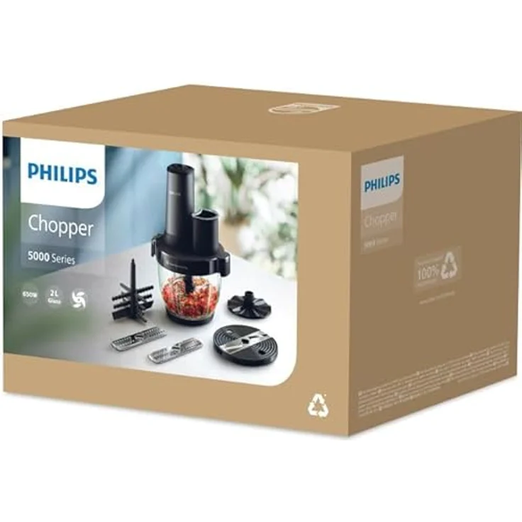 Philips HR1507/00 Chopper, Zerkleinerer mit 650 W Leistung, 2 Liter Schüssel, Edelstahlmesser, spülmaschinenfest – Bild 6