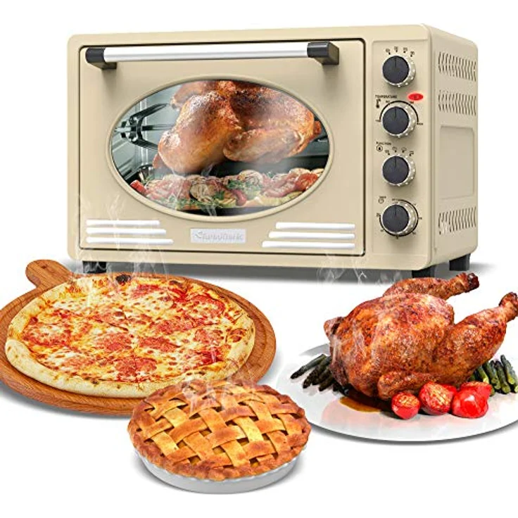 Turbotronic/Retro Minibackofen mit Umluft / 45l / schwarz, rot, blau, beige / 2000W, Mini Backofen, Pizzaofen, Grill (beige) – Bild 2