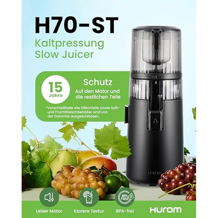 Hurom H70ST, Slow Juicer mit 1.8L Kapazität, automatischer Entsaftungsfunktion, BPA-frei, 150W, mattschwarz, 15 Jahre Garantie – Bild 4