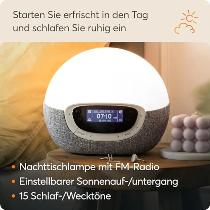 Lumie Bodyclock Shine 300 - Lichtwecker mit Radio, 15 Klängen und Einschlafsonnenuntergang, Weiß – Bild 2