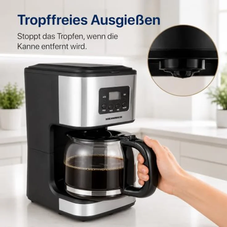Heinner HCM-D915, Filterkaffeemaschine, 1,5 l, 900 W, Schwarz/Edelstahl, LCD-Display, Warmhaltefunktion, spülmaschinenfest – Bild 10