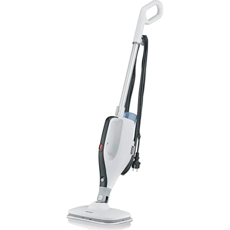 SEVERIN 2-in-1 Dampfreiniger mit Mehrzweckfunktion & praktischem Kombi-Zubehör, für Hartböden und Teppiche, entfernt 99,9% Bakterien, 5 Sekunden Aufheizzeit, 1.400 W, 2,7 kg, weiß-schwarz SC 7145 – Bild 1