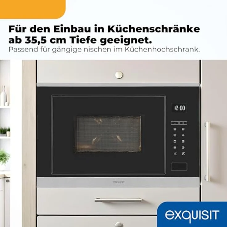 Exquisit Einbau-Mikrowelle EMW525-G-020 inox, 25 Liter, 900 W, Grillfunktion, Automatikprogramme, Kindersicherung – Bild 3