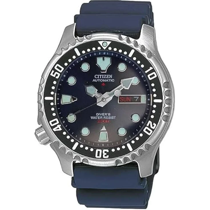 Citizen NY0040-17LE, Herren-Automatikuhr mit blauem Kunststoffband und Edelstahlgehäuse, analogue Anzeige, Kalenderfunktion, leuchtend im Dunkeln – Bild 1