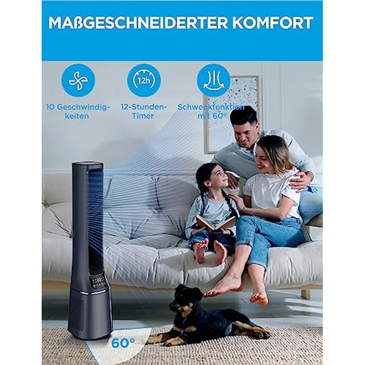 Midea MFP-120i (BL) 2 in 1 Turmventilator Leise 38dB Luftreiniger H13 True HEPA auf 47.6 ㎡ LED Display Fernbedienung Oszillation 12H Timer Kompatibel für Wireless Connection App Alexa Google – Bild 5