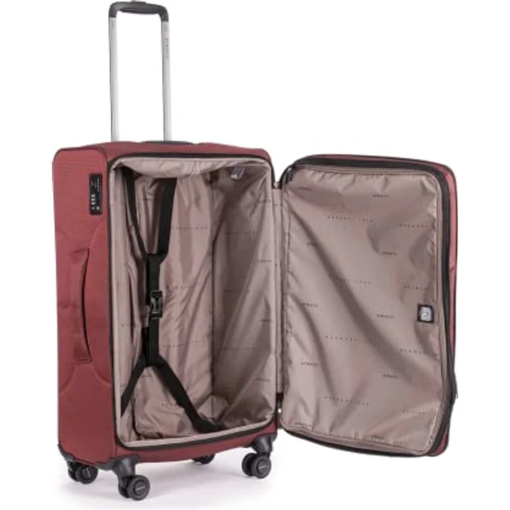 Stratic Bendigo Light + Koffer Weichschale Reisekoffer Trolley Rollkoffer mittelgroß, TSA Kofferschloss, 4 Rollen, Erweiterbar, Größe M, Redwine – Bild 5