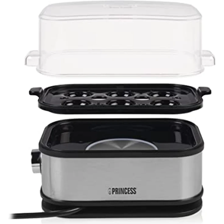 Princess 262046  Eierkocher, 400 Watt, für 6 Eier, Messbecher mit Eierpiekser - Kunststoffdeckel, silber, schwarz – Bild 6