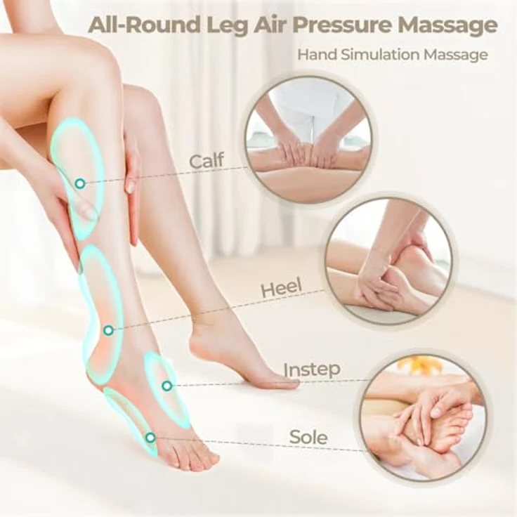 Aspria 2-in-1 Waden-Fußmassagegerät mit Luftkompression, Vibration und Wärmetherapie, kabelloses Design für geschwollene Beine, schwarz – Bild 4