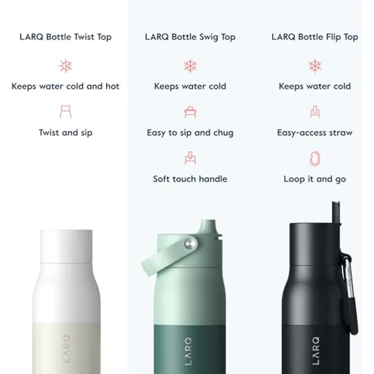 LARQ Bottle Twist Top 500ml - Isolierte Edelstahl-Trinkflasche | Thermoskanne, BPA-frei | Wiederverwendbare Wasserflasche für Camping, Büro und Reisen | Hält Getränke kalt und heiß, Granite White – Bild 6