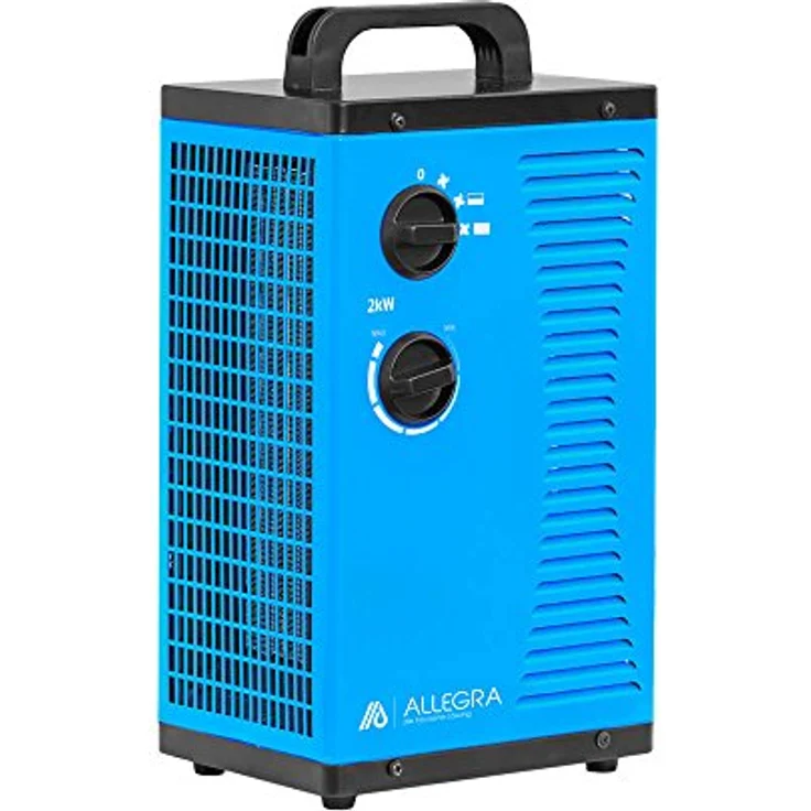 ALLEGRA Heizstrahler Heizlüfter 2Kw 2000 Watt Zeltheizung Radiator Elektroheizung Elektroheizer Bauheizer Elektrisch Heizung H22 mit Thermostat, 230V 50Hz, Keramik Heizspiralen, Überhitzungsschutz, 0-30°C Thermostat, 2 Heizstufen, Lüfterstufe, 160x205x322 mm, 2,7 Kg, Schwarz – Bild 2