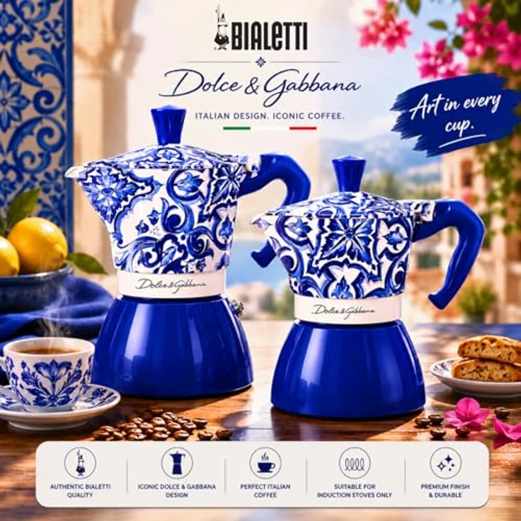 BIALETTI Espressokocher Bialetti D&G, Aluminium, 6 Tassen, geeignet für Elektro-, Gas-, Glaskeramik- und Induktionsküchen, blau – Bild 4