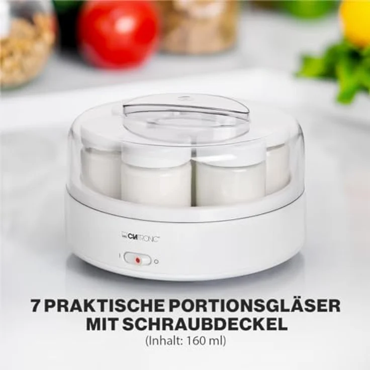 Clatronic JM 3344 Joghurtmaker mit 7 Portionsgläsern (je 160 ml), 1.1 Liter, 14 Watt – Bild 3