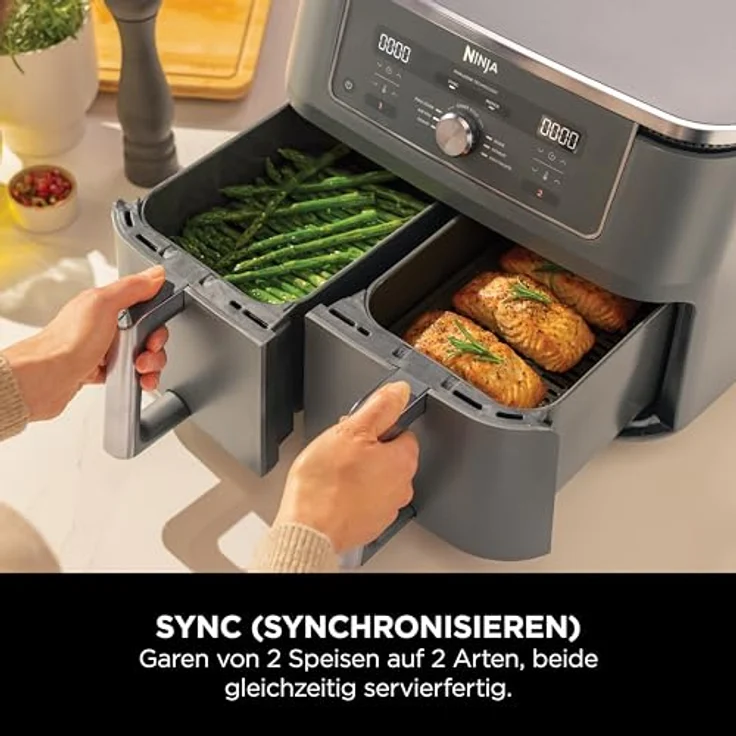 Ninja Dual Zone Digital Air Fryer DZ400EU, 9,5L Heißluftfritteuse mit 2 Schubladen, 6-in-1 Funktionen, spülmaschinenfeste Körbe, Metallic Grau – Bild 3