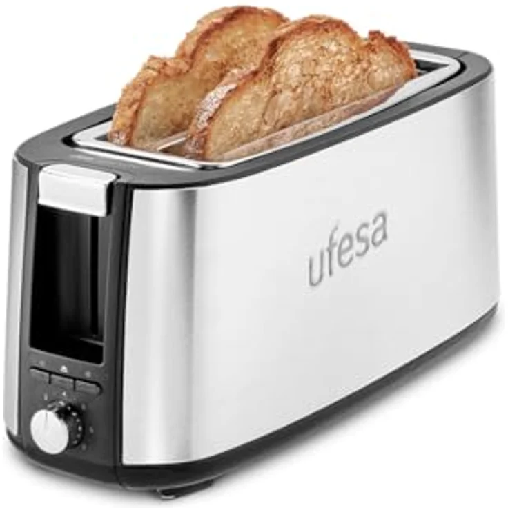 Ufesa Toaster UFESA 71306156, Edelstahl Toaster mit 1400 W, 2 Scheiben, Aufwärmfunktion, Entfrostfunktion, herausnehmbare Krümelschublade – Bild 1