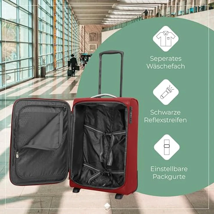 Travelite Jetpack Handgepäck Koffer, 55x35x23 cm, 40 l, 2,2 kg, rot, mit integriertem Zahlenschloss und Aufsteckfunktion für Air France, KLM + ITA – Bild 4