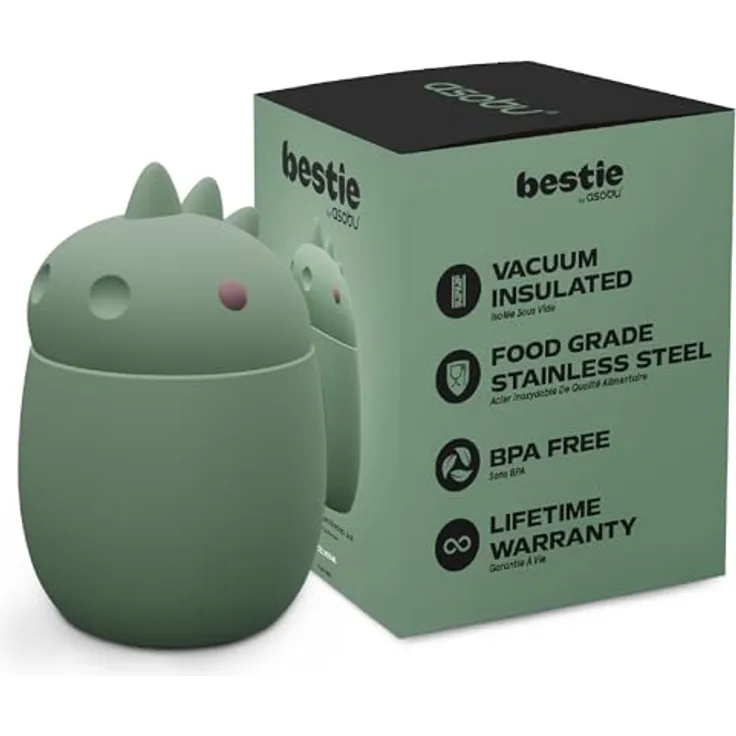 Asobu Lunchbox Bestie Dino, vakuumisolierte Lunchbox für frische Mahlzeiten, grün
