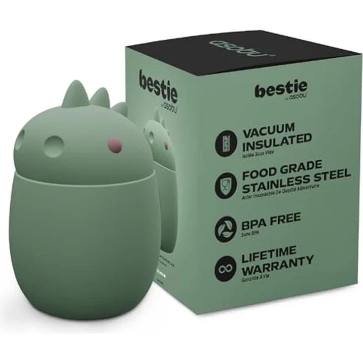 Asobu Lunchbox Bestie Dino, vakuumisolierte Lunchbox für frische Mahlzeiten, grün – Bild 1