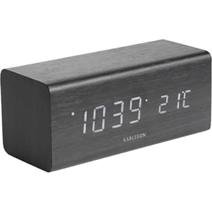 Karlsson Wecker Block, Rechteckiger Wecker mit Alarmfunktion, Schwarz, Holzfurnier, 16x7,2x7cm