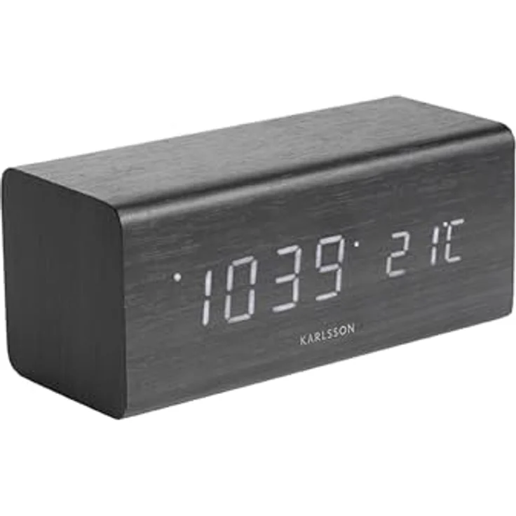 Karlsson Wecker Block, Rechteckiger Wecker mit Alarmfunktion, Schwarz, Holzfurnier, 16x7,2x7cm – Bild 1