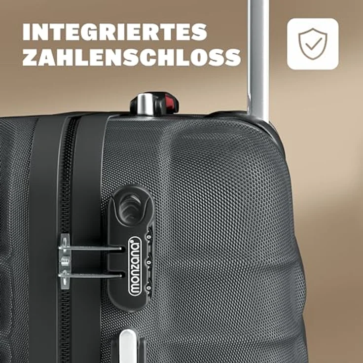 Monzana® 3tlg. Kofferset Baseline Hartschalen Koffer M-L-XL Gel-Griffe 4 Rollen Kantenschutz Schloss Standfüße Trolley Rollkoffer Reisekoffer schwarz – Bild 5