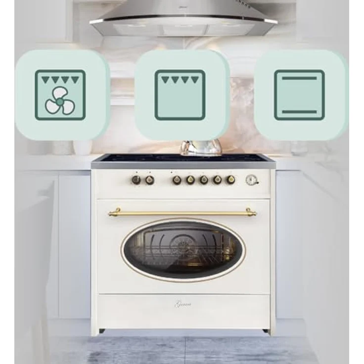 Gurari Elektro Standherd GCH E 912 CR Retro Standherd 90 cm Creme | Glaskeramik Herd Range Coocker 121 L | 8 Funktionen | Heißluft | Grill | Elektro Herd 5 Hi-Light Zonen Kochfeld | Teleskopauszug – Bild 3