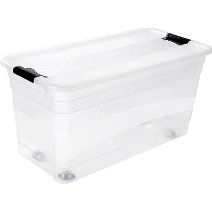 keeeper Aufbewahrungsbox mit Rollen, Deckel und Schiebeverschluss, 79,5 x 39,5 x 41 cm, 83 l, Konrad, Transparent – Bild 3
