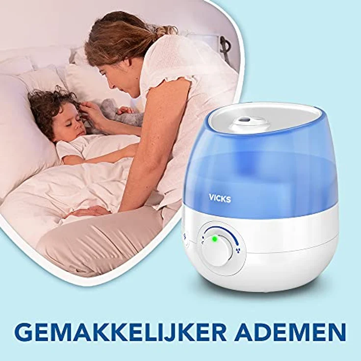 Vicks Mini Cool Mist Ultraschall-Luftbefeuchter VUL525 (kompakt, leise, für besseren Schlaf, Husten und Erkältung, ätherische Öle, Luftfeuchtigkeit, 15m2, weiß) – Bild 4