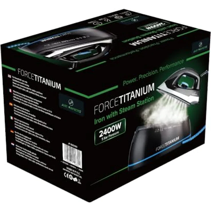 Just Perfecto Dampfbügeleisen Force Titanium Dampfbügelstation, 2400 W, 5 bar, 120 g/min, Anti-Kalk, Schwarz – Bild 10