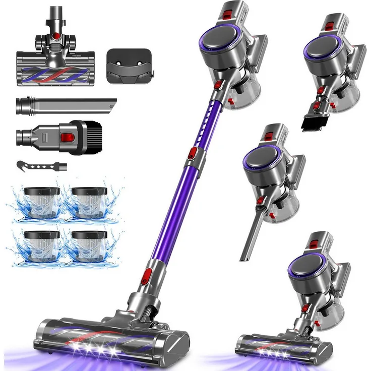 Hiazurm Akku-Hand- und Stielstaubsauger, kabelloser 55kPa Staubsauger mit 50 Min Laufzeit, 1.8L Behälter, LED Display, beutellos, 2 Saugstufen, 8-Stufen-Filter für Teppich und Hartboden