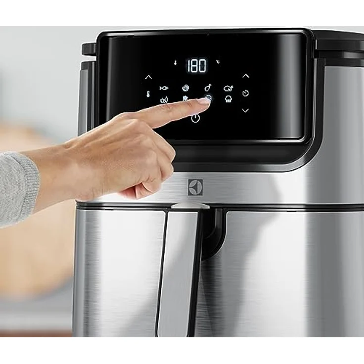 Electrolux E6AF1-6ST Heißluftfritteuse, ohne Fett, 1800 Watt, 5,4 Liter, LCD-Display, Touch, silber, schwarz – Bild 6