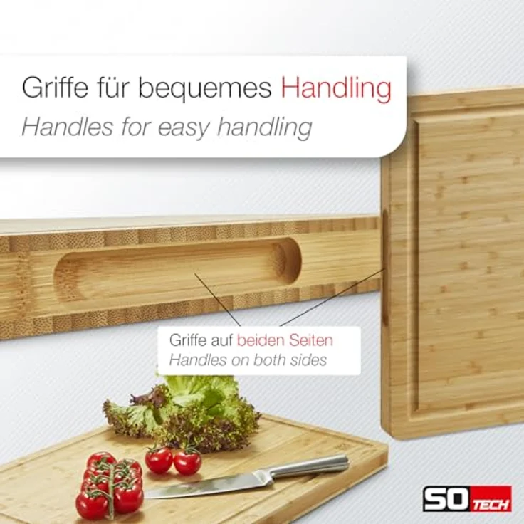 Orga-Box ORGA-BOX Schneidebrett aus 100% Bambus XXXL, 61x40,5x3,2 cm, antibakteriell, rutschfest, mit Saftrille und Griffmulde – Bild 4