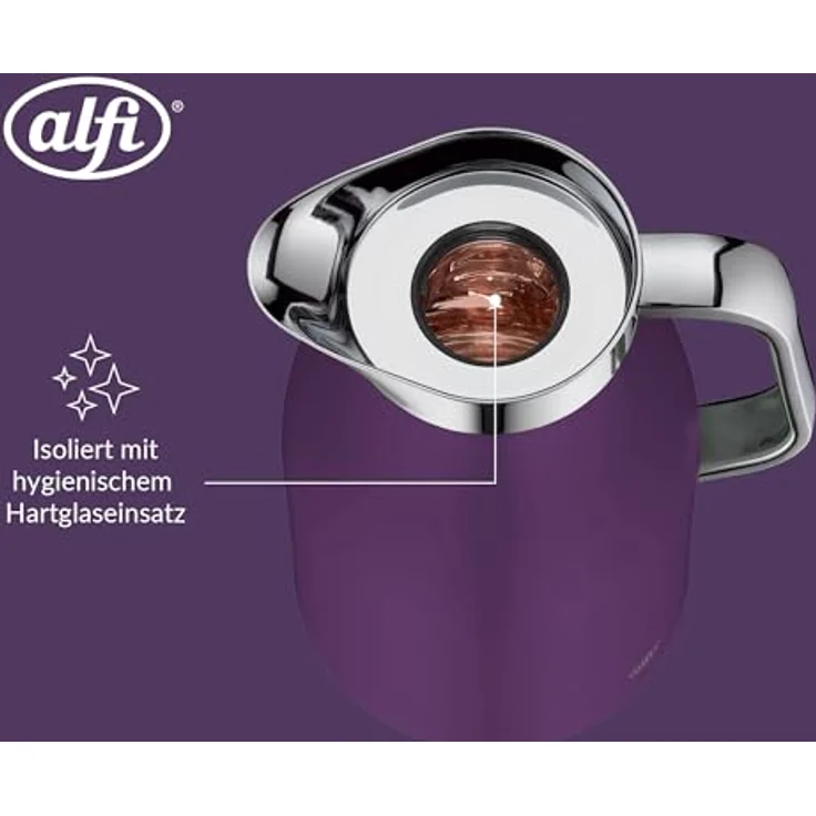 alfi SKYLINE 1,0l, deep lavender, Edelstahl-Isolierkanne mit hygienischem Hartglaseinsatz, Drehverschluss mit bequemer Drucktaste, ergonomischer Griff, BPA-frei – Bild 6