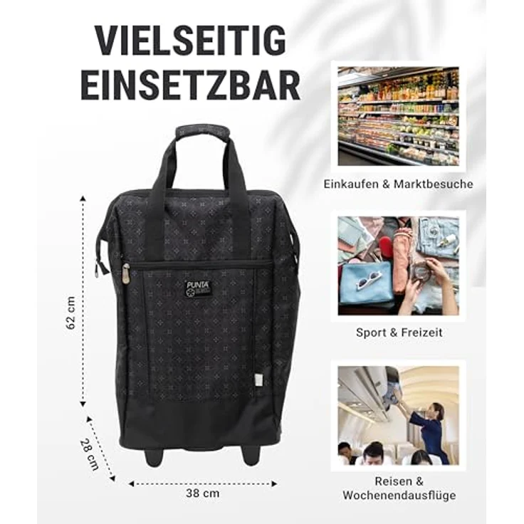 Punta Big Wheel Einkaufstrolley, 62 cm, schwarz, aus 100% Polyester, mit großen Rädern – Bild 4