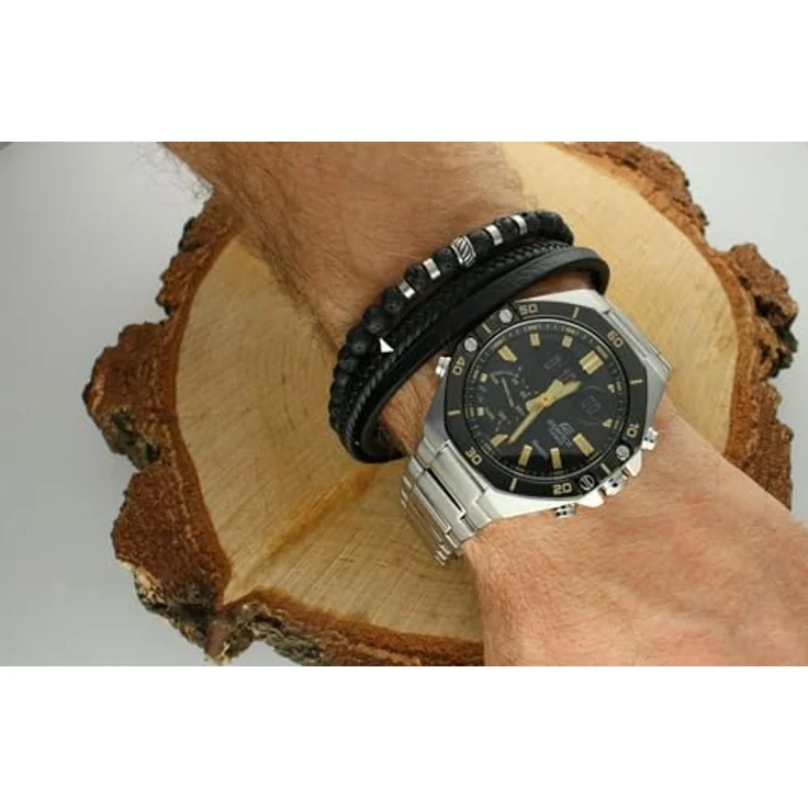 Casio ECB-10DB-1A9EF, Analog-Digital-Chronograph mit silbernem Edelstahlband, Bluetooth, Stoppuhr, Weltzeit und Wasserdichtigkeit bis 10 bar, schwarz-silberner Zifferblattfarbe – Bild 5