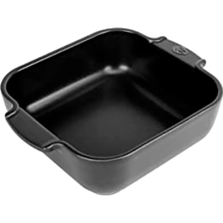 PEUGEOT Quadratische Auflaufform aus Keramik, 21 cm (inkl. Griffe), 1,1 L Fassungsvermögen, feuerfest und mikrowellengeeignet, satinschwarz, 10 Jahre Garantie