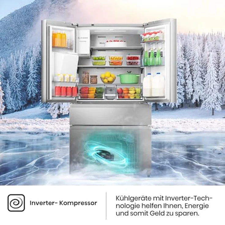Hisense RF 728 N 4 SASE French-Door-Kühlschrank, freistehend, inoxfarben, NoFrost, Breite 91.4 cm, Energieklasse E – Bild 9