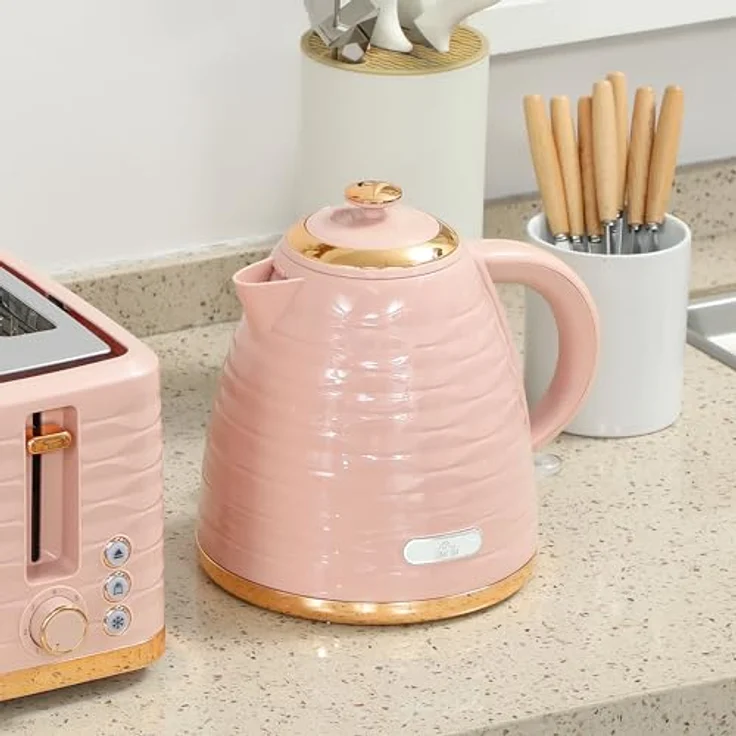 HOMCOM Toaster Frühstück-Set, 1,7L Wasserkocher und 4-Scheiben Toaster, 2200 W, mit Auftau-, Aufwärm- und Krümelfach, Rosa – Bild 8