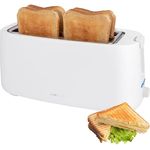 Clatronic Toaster 4 Scheiben | Langschlitztoaster mit Auftau-/Aufwärm-/Schnellstoppfunktion | Toaster mit Brötchenaufsatz | Toaster weiß auch für Toastbrötchen & Fertigwaffeln | TA 3802