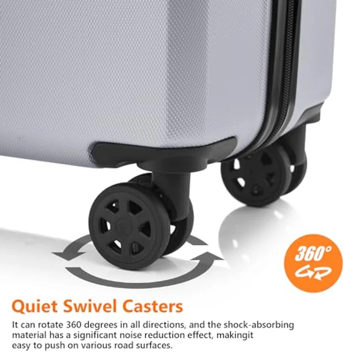 YONSLY Trolley Suitcase Reisekoffer, Hartschalenkabinenkoffer M mit 4 Rollen 360°, Zahlenschloss und Teleskopgriff, Silber – Bild 5