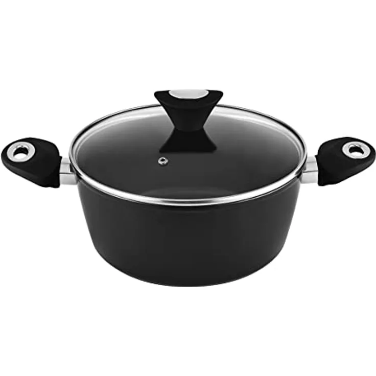 Venga! Kochtopf mit 24 cm Durchmesser, 4,1 l Fassungsvermögen, Antihaftbeschichtung, spülmaschinenfest, Turbo-Induktionsboden, ergonomische Soft-Touch-Griffe, schwarz/silber, VG POT 3001