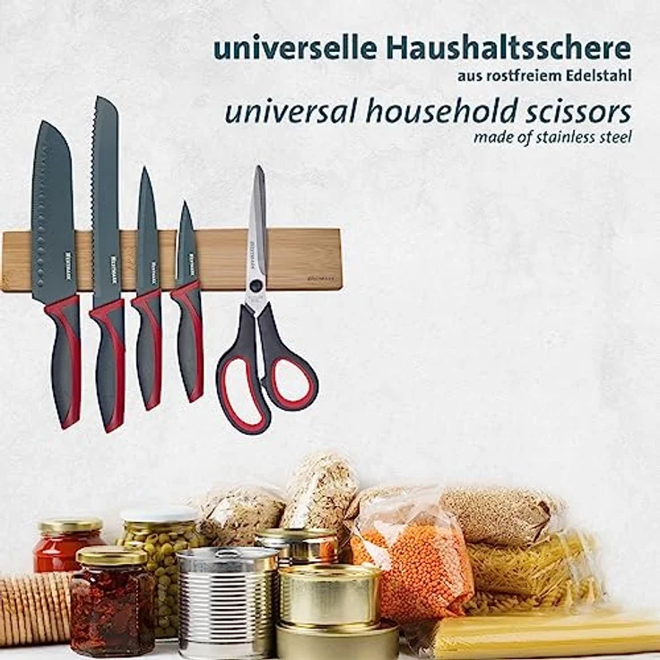 Westmark Haushaltsschere 21 cm – Allzweckschere ideal für das Schneiden von Kunststoff, Papier, Pappe und mehr – rostfreier Edelstahl, PP, TPR, schwarz, rot – Bild 3