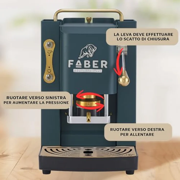 Faber Coffee Machines Faber Pro Deluxe 3.0 Kaffeepadmaschine, Messing-Design, ESE Pads, hygienischer Wassertank aus Glas, magnetisch abnehmbare Brühgruppe und Auslauf – Bild 7