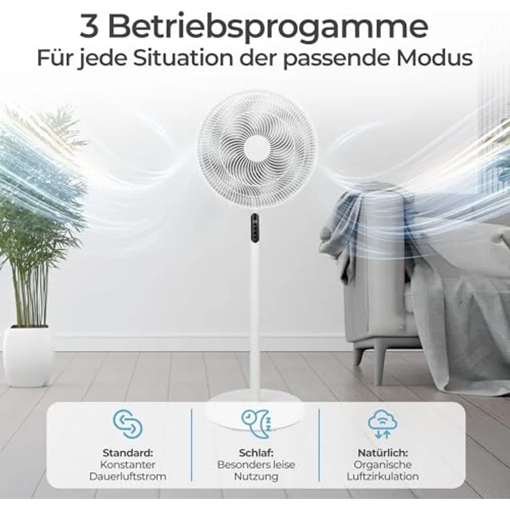 KLAMER Standventilator leise mit Fernbedienung, 12 Geschwindigkeiten, 3 Modi, 85° Oszillation, 8h Timer – Bild 3