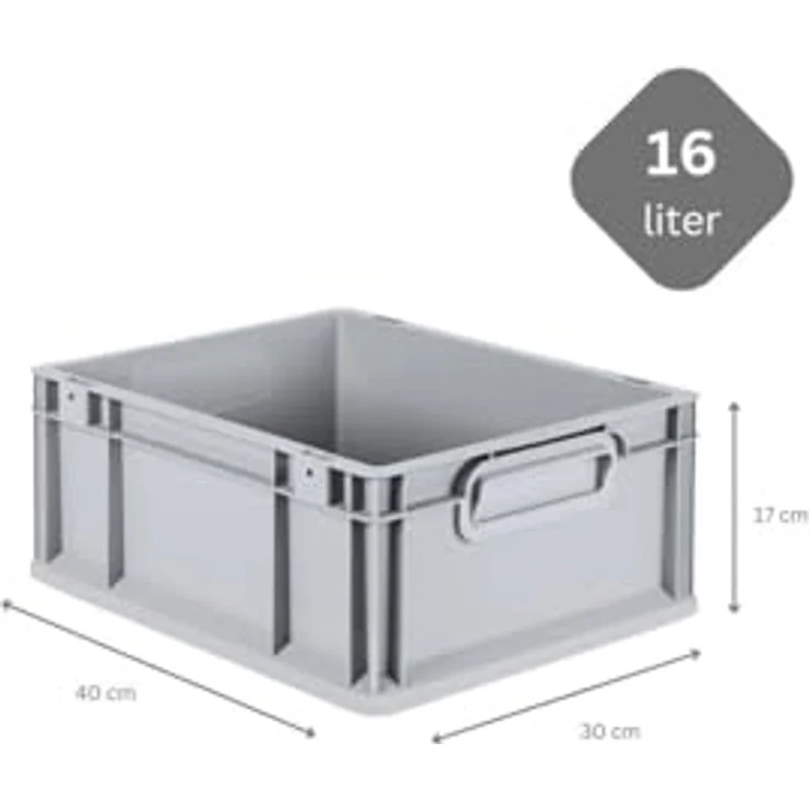 PROREGAL Eurobox NextGen Economy 10er Set mit Scharnierdeckel und roten Verschlüssen, HxBxT 17x30x40cm, 16 Liter, lebensmittelecht, robust und stapelbar – Bild 4