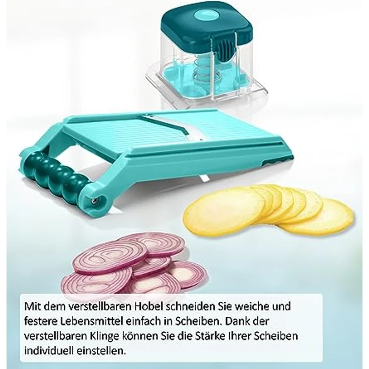 Nicer Dicer Chef Professional Verstellbarer Gemüsehobel | Set 2-tlg. - Schneidehobel, Scheibenschneider, mit Handy Hopper, inkl. Schutzabdeckung, V-Klinge – Bild 4