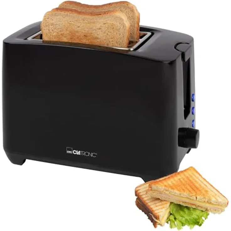 Clatronic® kompakter Toaster 2 Scheiben | Toaster mit Auftau-/Aufwärm-/Schnellstoppfunktion | Toaster mit Brötchenaufsatz | Toaster schwarz auch für Toastbrötchen & Fertigwaffeln | TA 3801