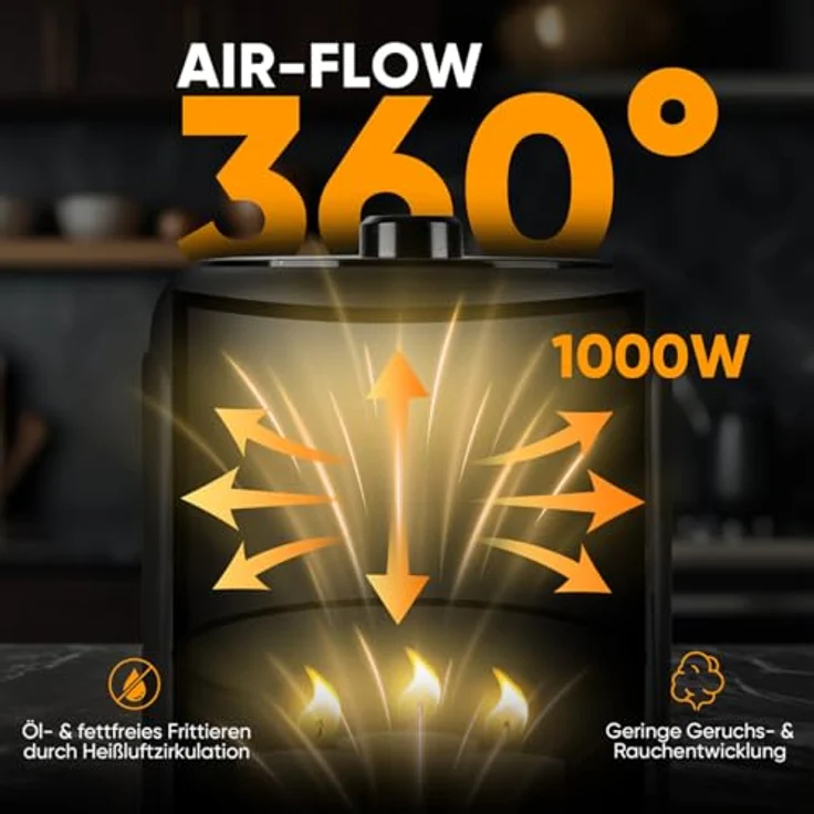 BOMANN Heißluftfritteuse FR 6076 H CB, Heißluftfritteuse 360° Air-Flow, kein Öl o. Fett, schwarz – Bild 3