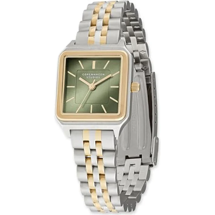 COPENHAGEN STUDIOS Vintage Square Watch, Bicolor Silber & Gold, 24 mm, Damenuhr aus poliertem Edelstahl mit Quarzwerk, 5 ATM wasserdicht, kratzfest – Bild 1
