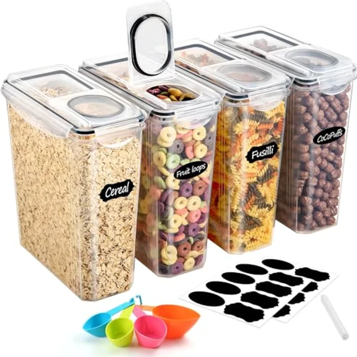 YASHE Vorratsbehälter YH-308-4PCS, 4 x 3,7 L, luftdicht und stapelbar, inkl. Etiketten und Messlöffel